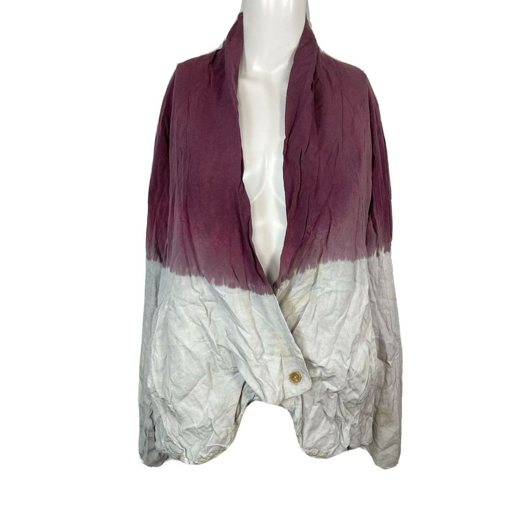 Alternative Jacket Cardigan Women M Purple Gray Cotton Light One Button Dip Dye